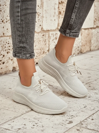 Aurelia Beige Royalfashion – Women's Beige Fabric Lace-up Sneakers