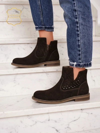 Ariadne tumepruunid naturaalsest seemisnahast madalad saapad, madalad kontsad 3 cm