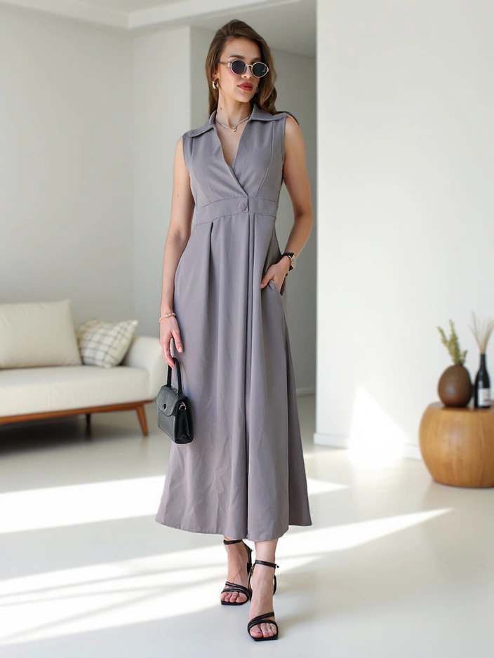 Royalfashion Naiste ilma varrukateta kleit mähise kaelusega Bizness