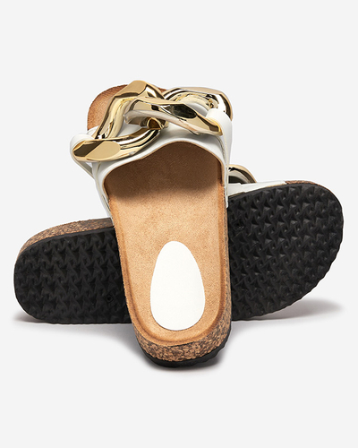 Athenis Bianco Women's Sandals Royalfashion - ecological leather, gold chain