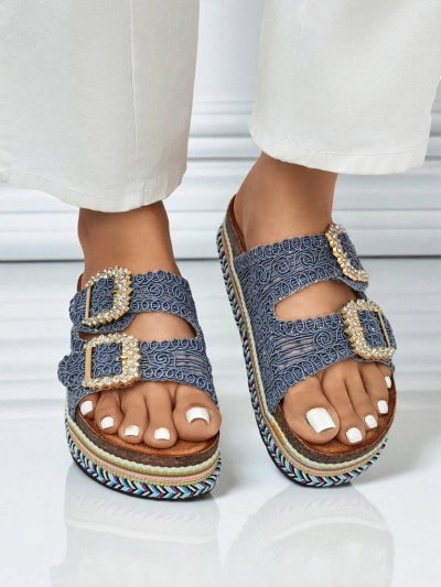 Royalfashion Women's sandals with rhinestone buckles GlamCork