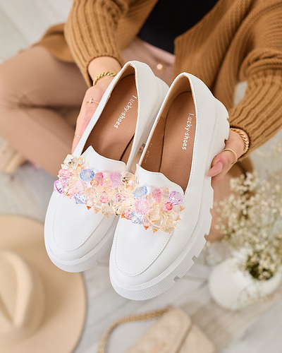 Royalfashion Valged naiste mokassinad värviliste kristallidega Crystal Glam