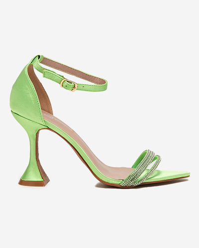 OUTLET Green women's sandals on a high heel with decorative cubic zirconias Manestri - Footwear