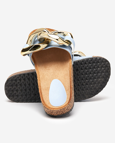 Callista Royalfashion women's sandals with chain – ecru/blue, flat heel