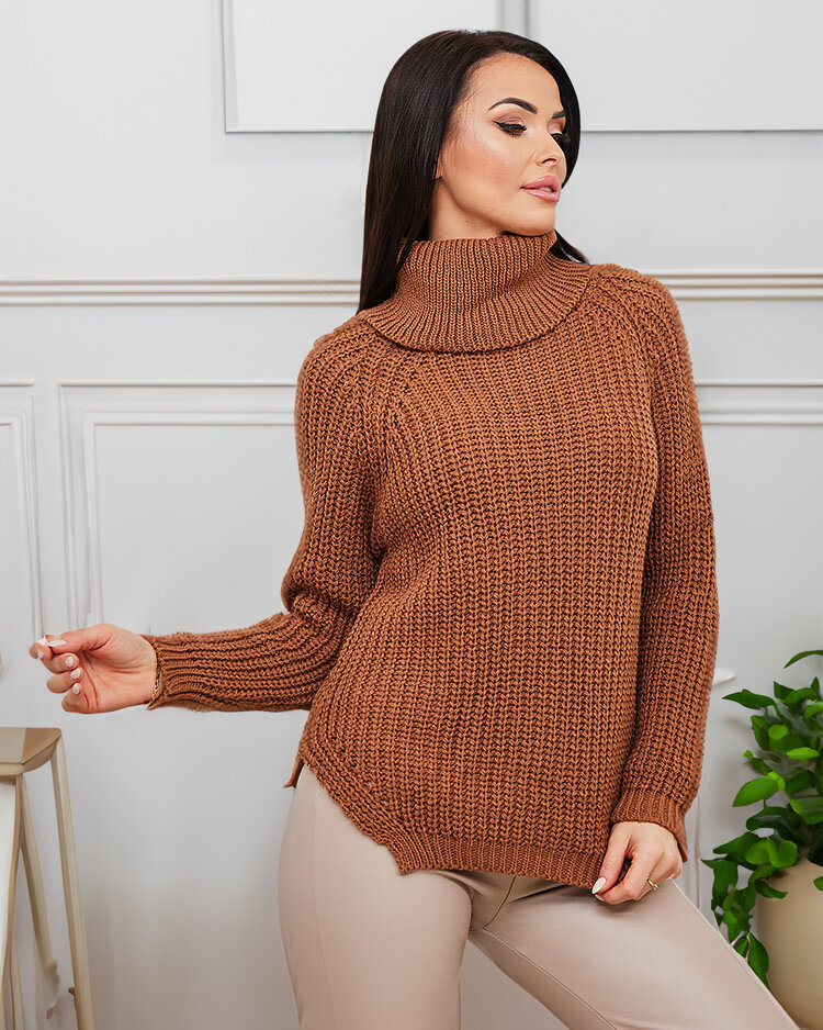 Royalfashion Camel naiste turtleneck kampsun