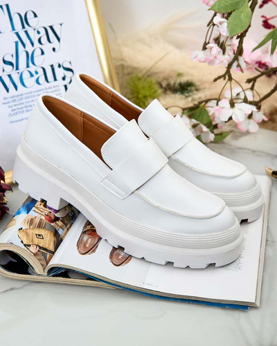 Aura Women's White Platform Moccasins - Elegant and Comfortable, Eco Leather