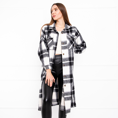 Черная женская длинная рубашка в клеточку