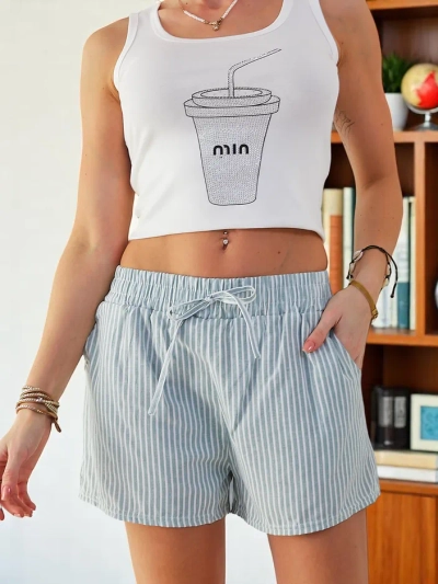 Шорты Royalfashion для женщин с поясом и шнурками в полоску