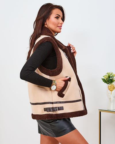 Royalfashion Beige women's vest with sheepskin