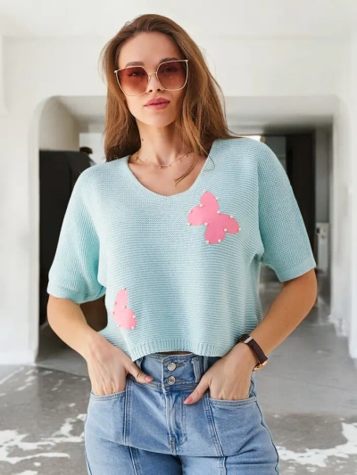 Royalfashion Women's Cotton Short Sweater with Butterflies