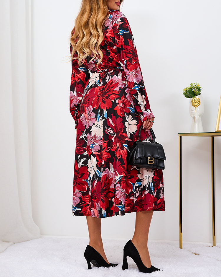 Royalfashion Punase ja bordoopunase mustriga naiste maxikleit