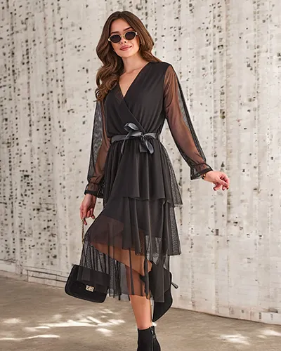 Royalfashion Kvinnors långa klänning med volanger