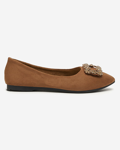 Brown women's eco-suede ballerinas with Linselisa ornament - Footwear