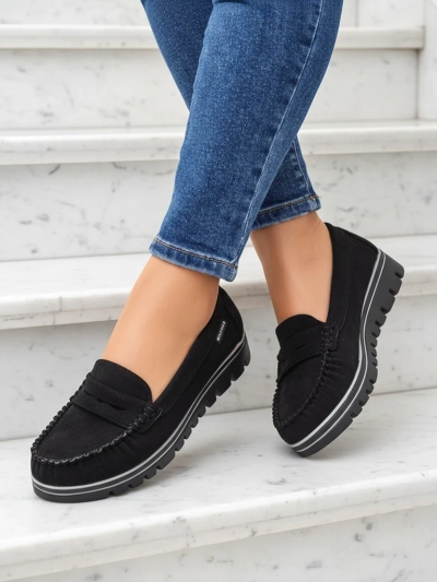 Sabella Black Faux Leather Moccasins