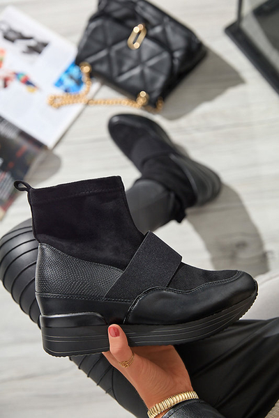Black women's slip-on boots with embossing Keleda - Footwear