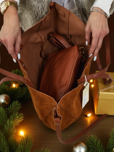 Women's shopper bag eco suede with smaller eco leather included 2in1 Elinea