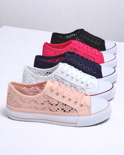 Kalipso Pink Women's Fabric Sneakers – Openwork Flat Sneakers