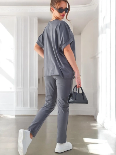 Royalfashion Women's cotton set with short sleeves and straight trousers