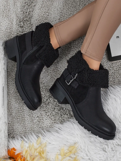 Botki damskie eko skórzane z kożuszkiem Kavira