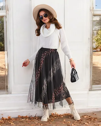 Royalfashion Mustran safęni mæliskirt midis bon fres