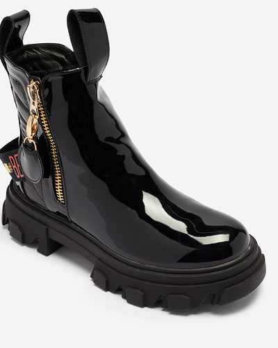 Black lacquered women's boots Osallu- Obuwie
