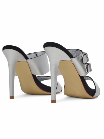 Сандалии Aletheia серебряные на шпильке 12см экологическая кожа с ремешками