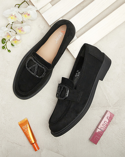 Черные женские мокасины с орнаментом Fogras- Footwear