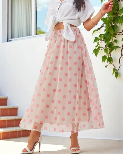Royalfashion Naiste viskoosist midi seelik polka dot tülliga
