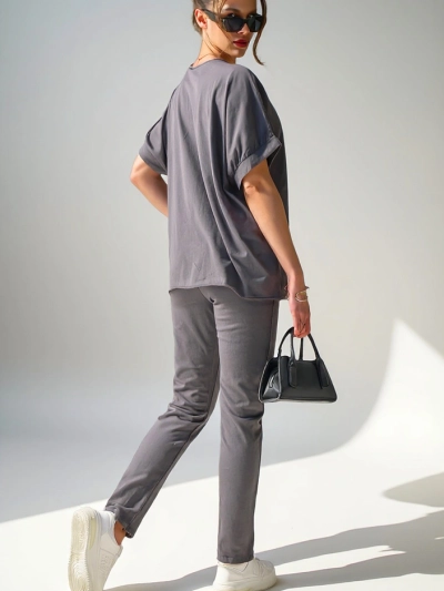 Royalfashion Women's cotton set with short sleeves and straight trousers