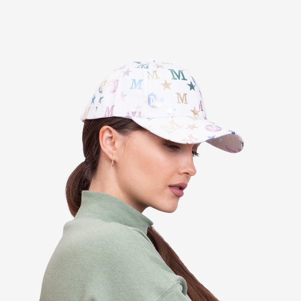 White women's cap with a visor and multicolored letters - Accessories