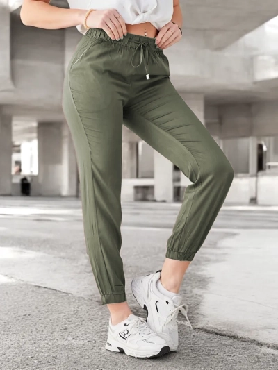 Raffaello Khaki Long Lyocell Pants