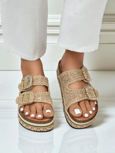 Royalfashion Женские сандалии с пряжками из страз GlamCork