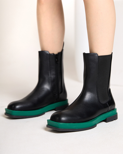 Women's high boots with a square toe in black and green Litepi - Footwear