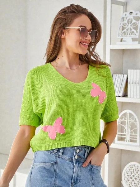 Royalfashion Women's Cotton Short Sweater with Butterflies