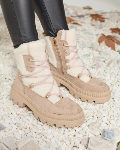 Royalfashion Light brown women's trapper boots with sheepskin Getatsa