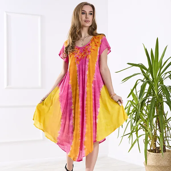 Orange and pink women's beach dress narzutka- Clothing
