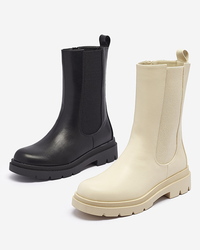 Royalfashion Beige women's high boots with flat heel Vedesa
