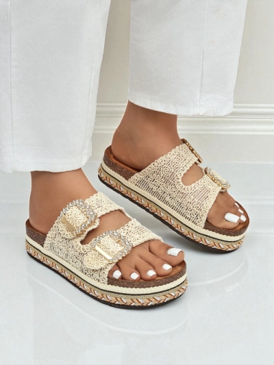 Royalfashion Women's mules with rhinestone buckles GlamCork