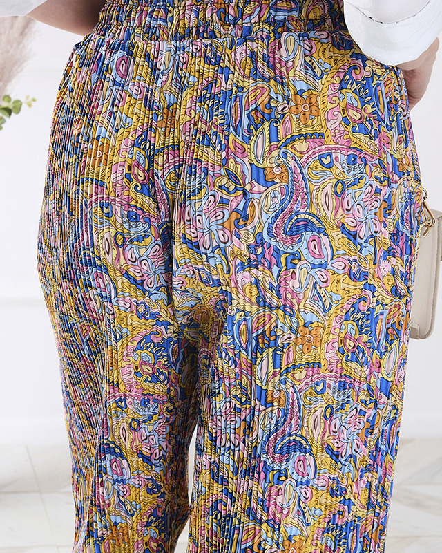 Naiste mustrilised laia säärega püksid, kollased- Rõivad