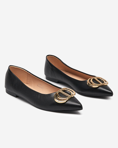 Women's black and gold pointed ballerinas with an ornament on the toe Manico - Footwear