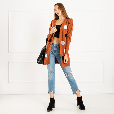 Ladies 'brown tied cardigan with colored circles - Clothing
