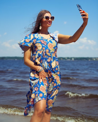 Royalfashion Cobalt värvilise lillemustriga naiste kleit