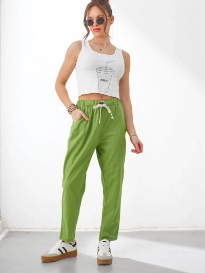 Женские обычные хлопковые брюки Royalfashion с завязками на талии