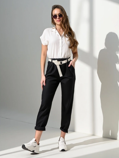 Royalfashion Straight women's pants with a belt