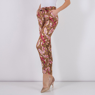Коричневые женские штаны с принтом