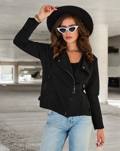 Royalfashion Naiste öko-suedist ramoneskini jakk taskutega