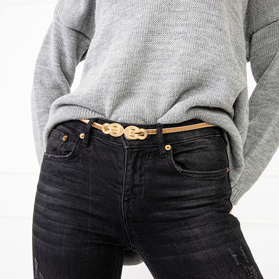 Gold ladies elastic belt with decoration - Accessories