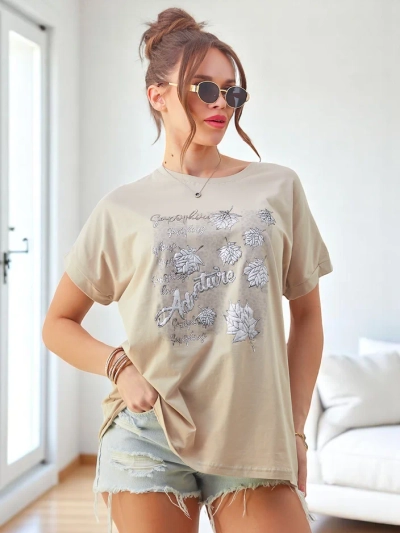 Royalfashion Naiste puuvillane T-särk leheprindiga