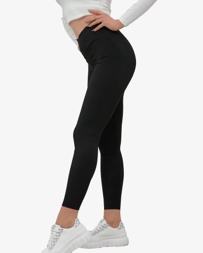 Women's leggings with wide elastic waistband in black- Clothing