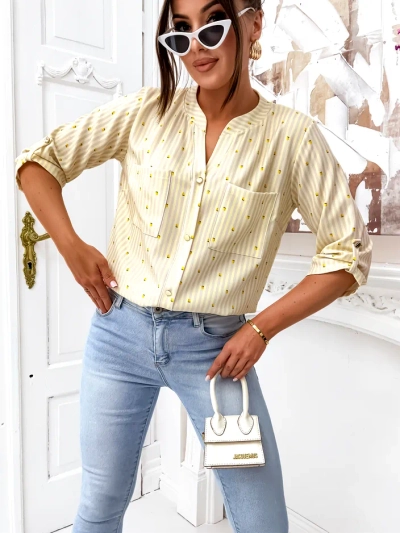 Royalfashion Women's striped shirt with lemons and a V-neck